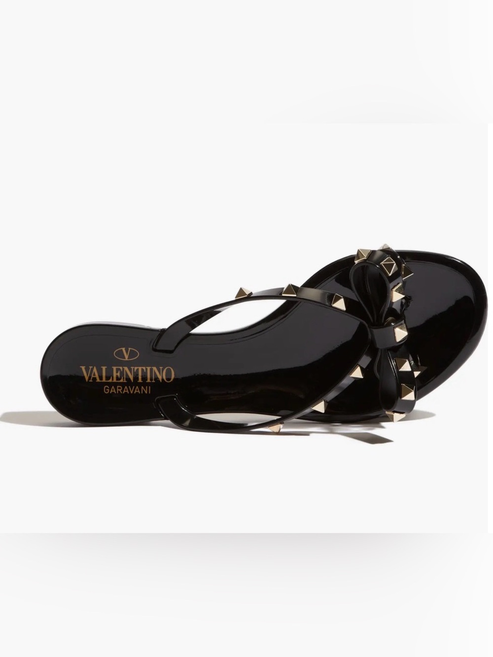 Valentino Rockstud Bow Jelly Thong Slides Black size 38/US7.5-8 IMMACULATE $520
